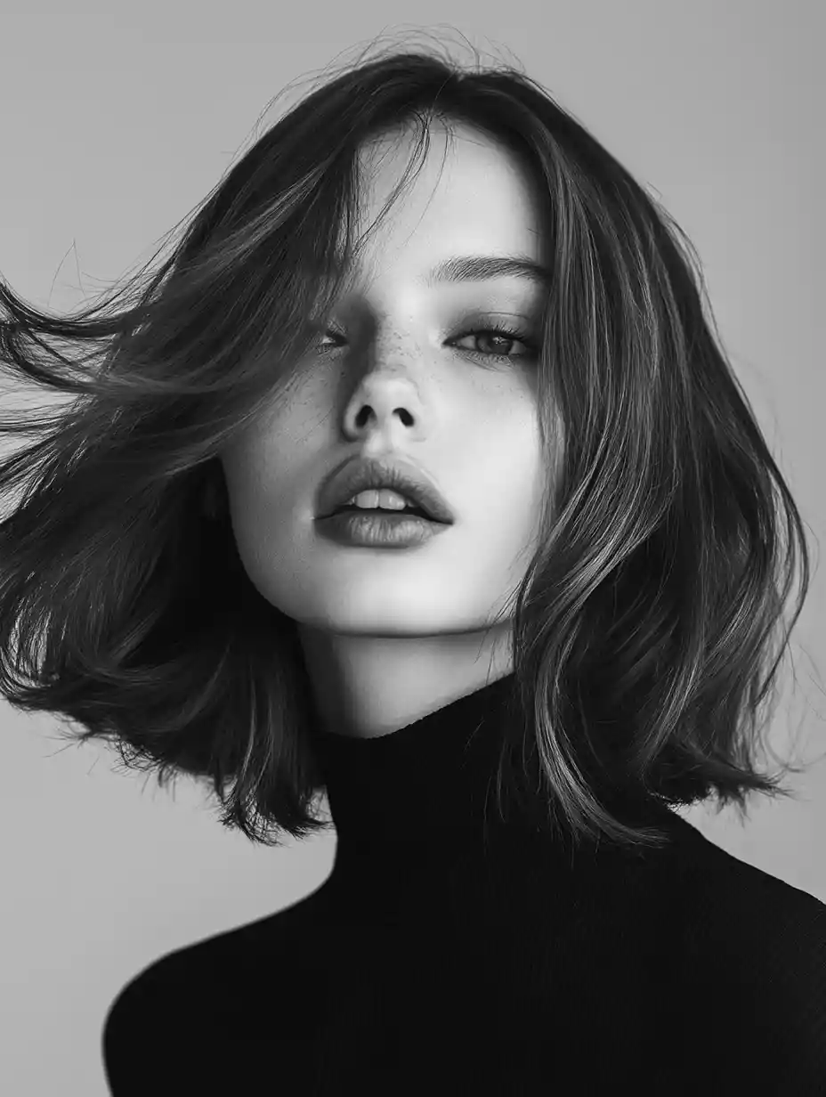 Young supermodel portrait with stylish long haircut