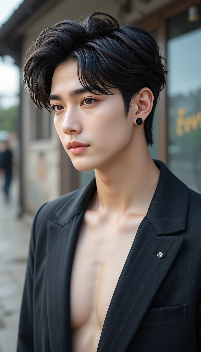 Stylish young Korean man in outdoor portrait