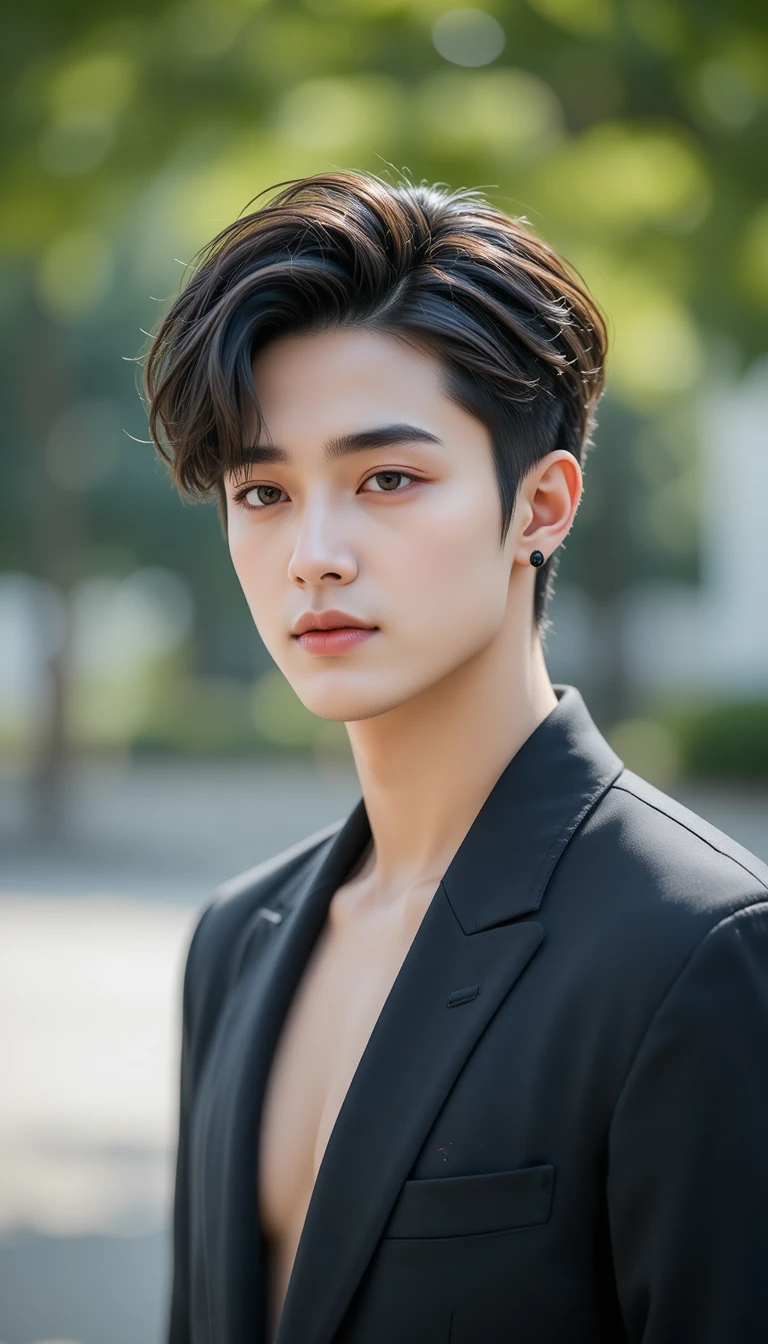 Stylish young Korean man in outdoor portrait