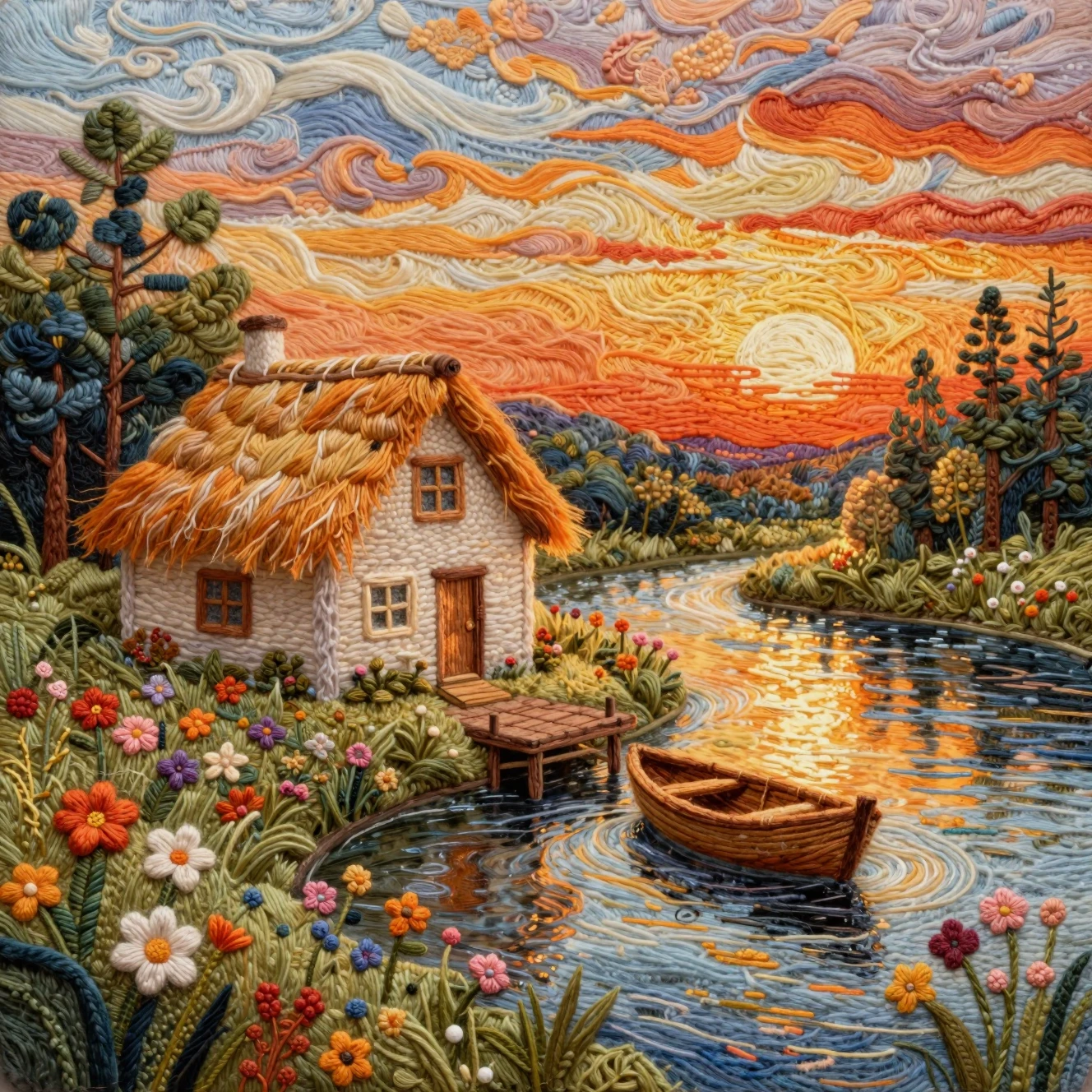 Cozy Woolen Riverside Cabin In Glowing Sunset Light