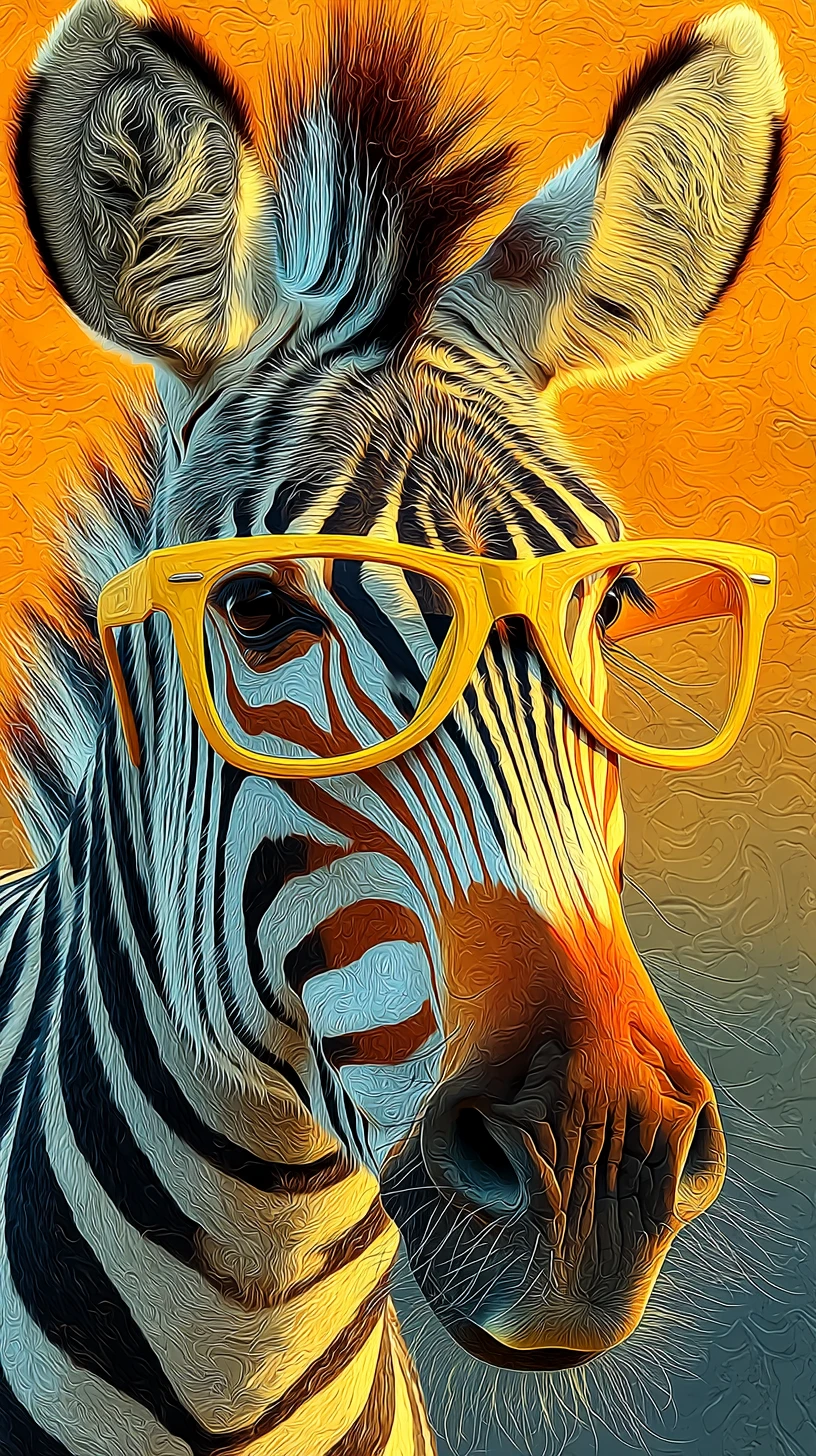 Zebra With Yellow Glasses Standing In A Modern Living Room