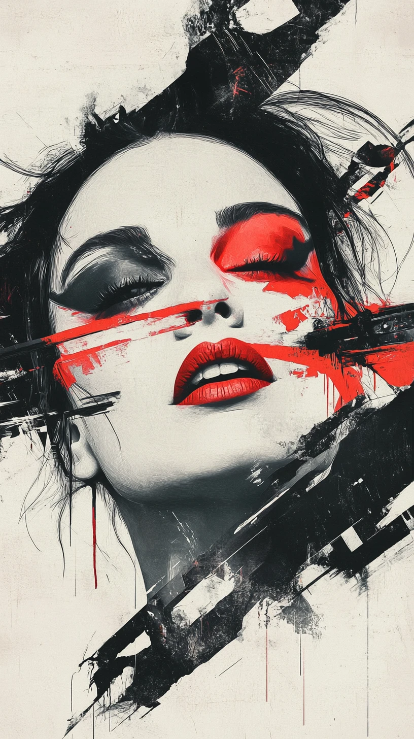 Sinister white faced woman with bleeding red smile