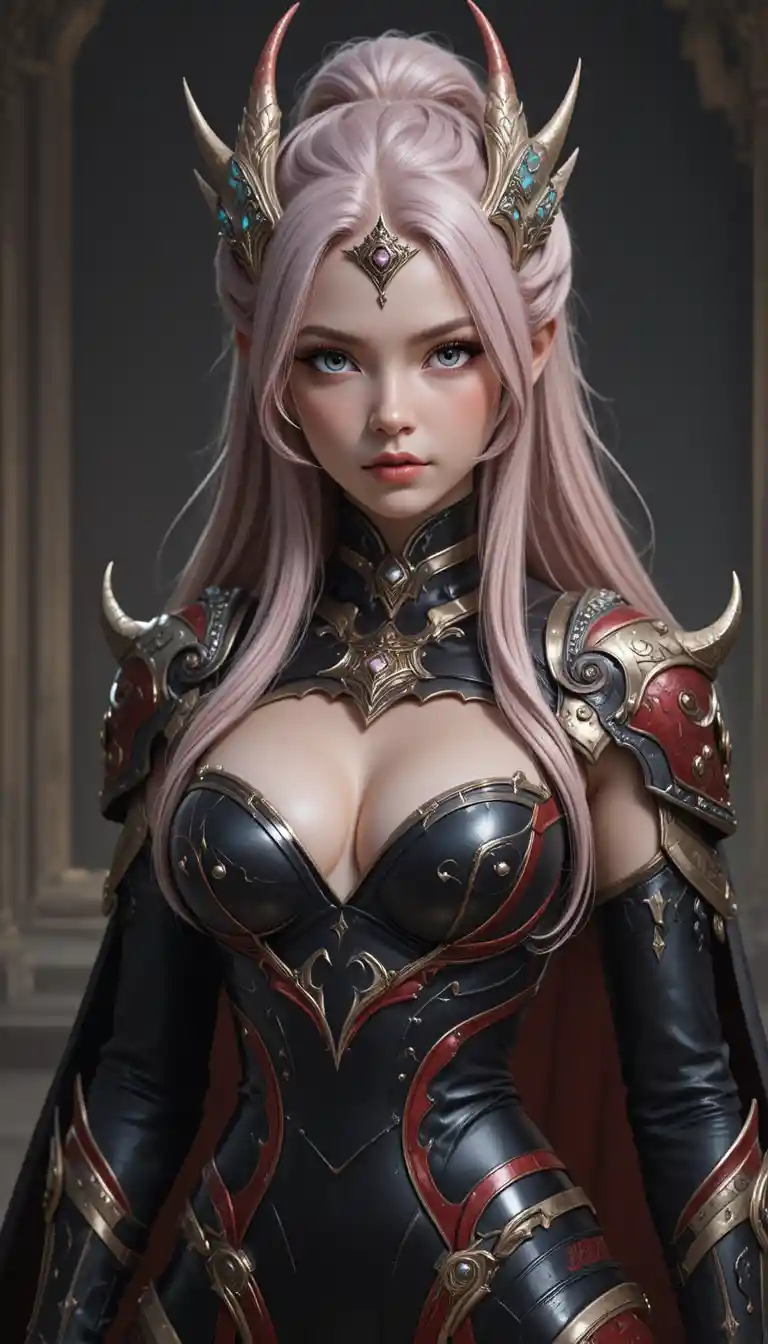 Athletic dragon girl warrior in ornate anime armor