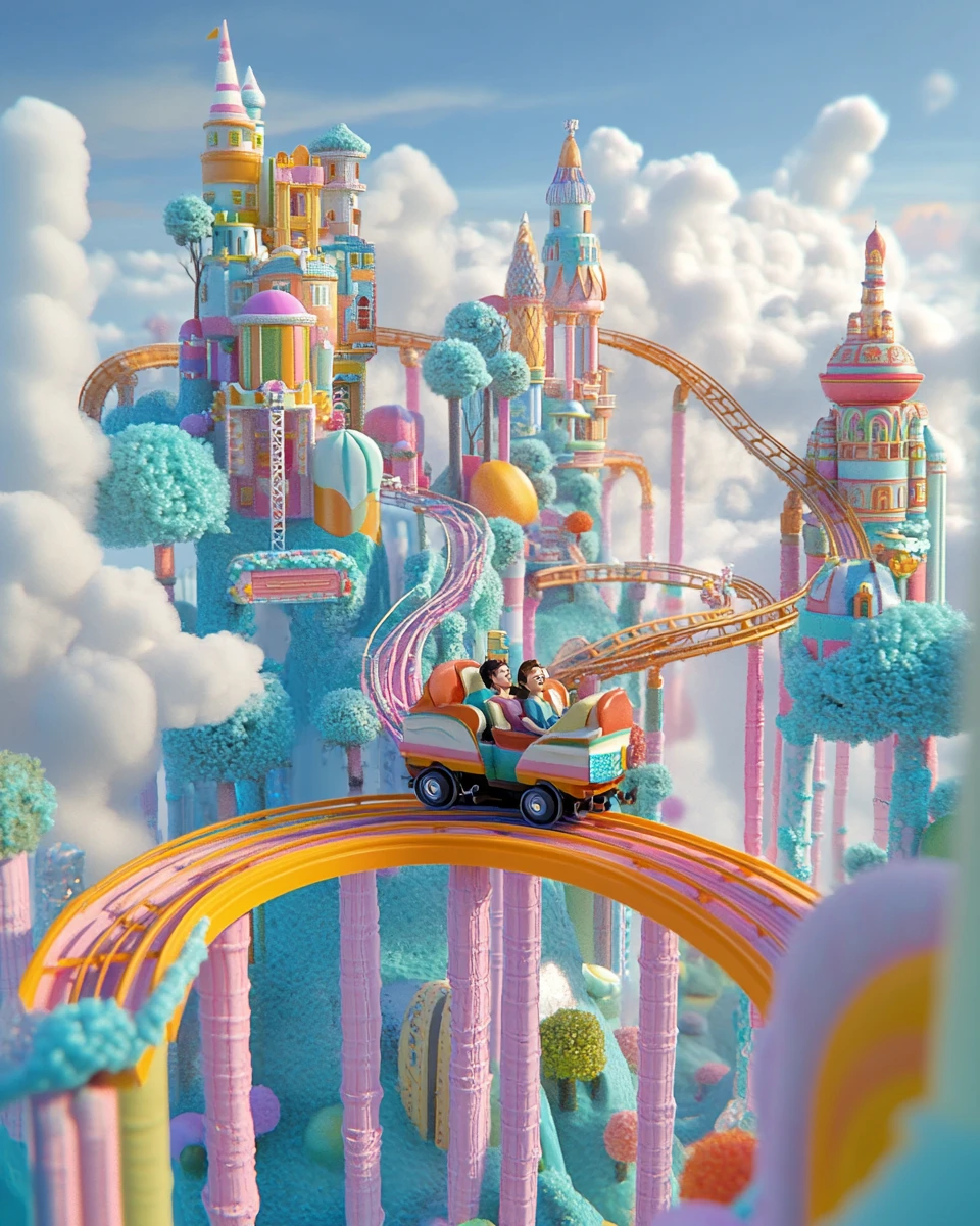 Miniatur-3D-Illustration einer winzigen Freizeitpark-Szene