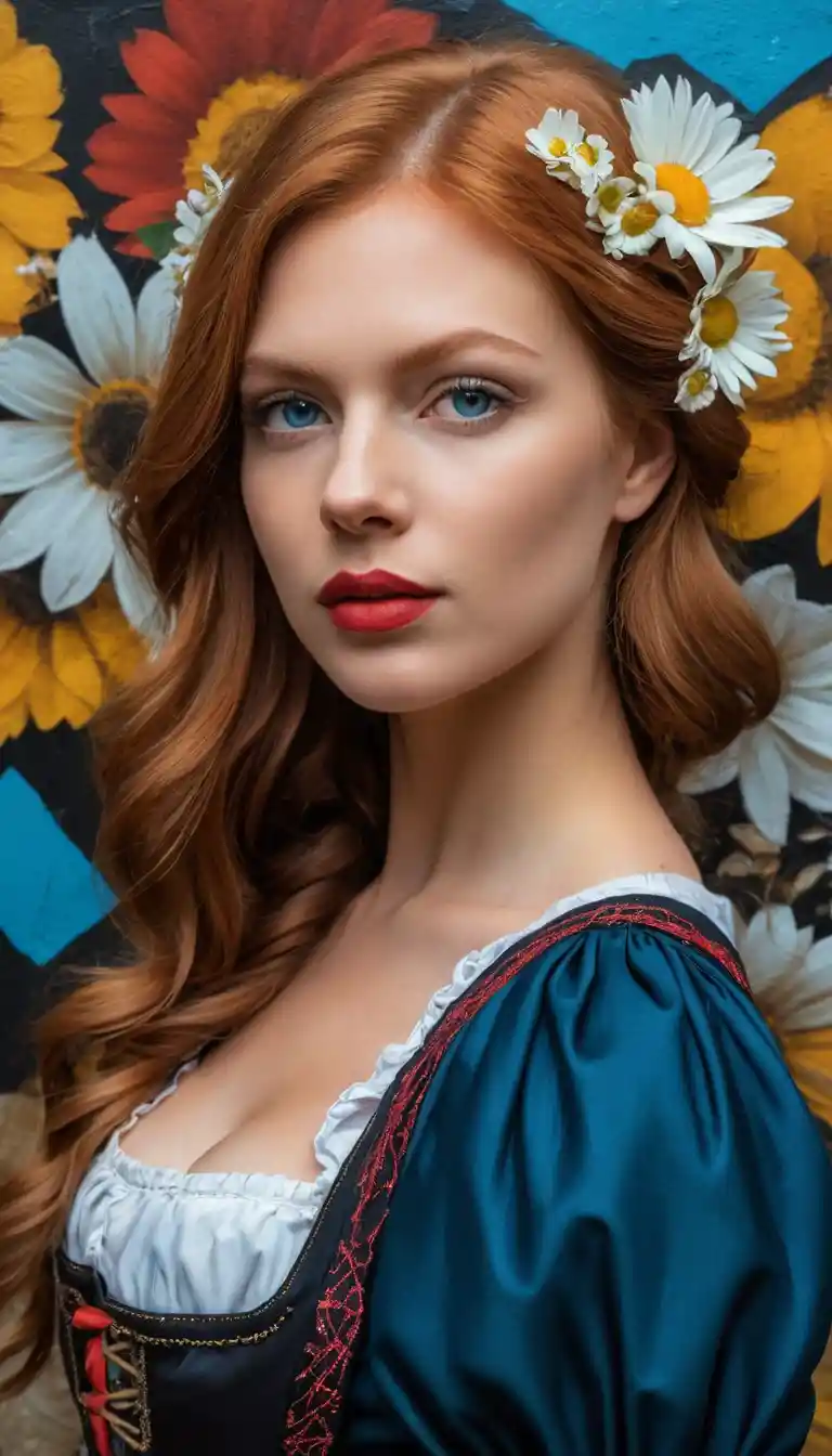 Sensual red haired woman in dirndl at Bavarian beer bar