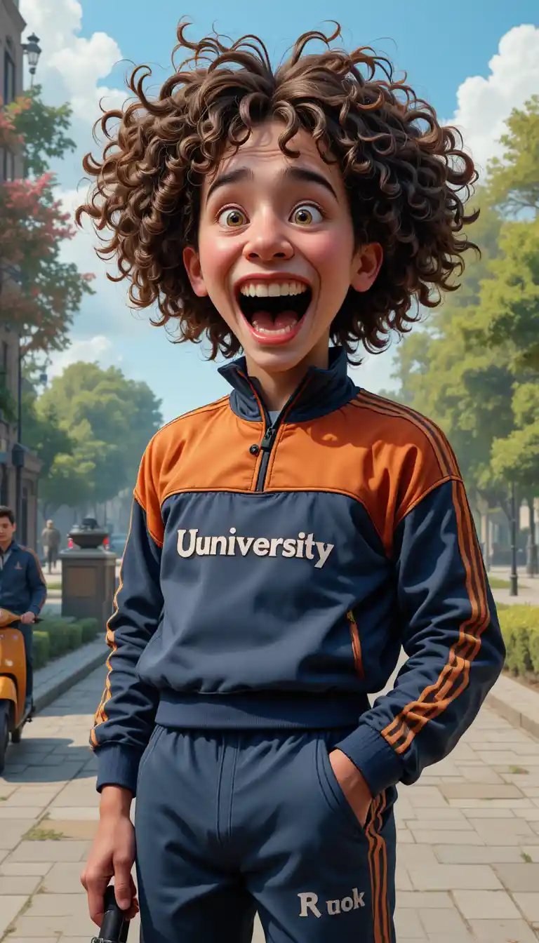 Playful young man portrait in tracksuit near electric scooter