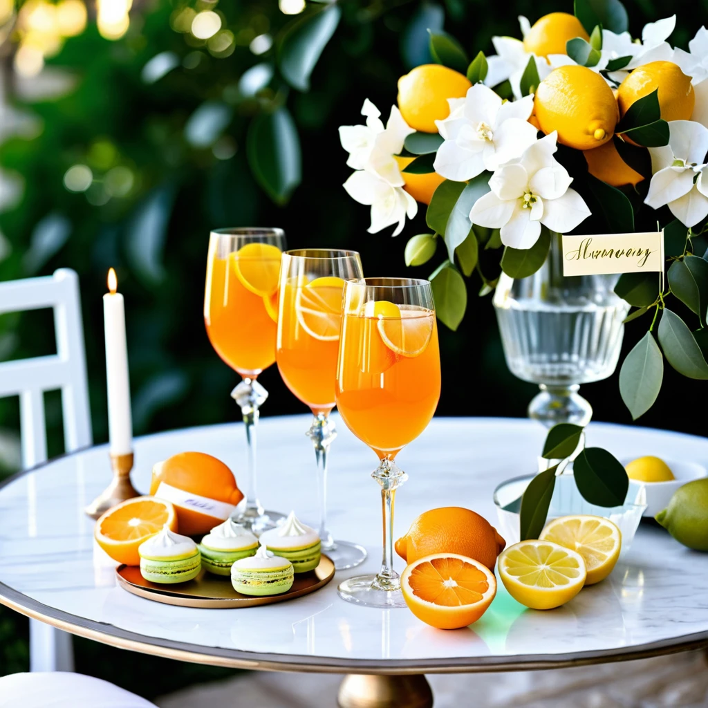 Elegant Amalfi Coast inspired wedding dessert table display