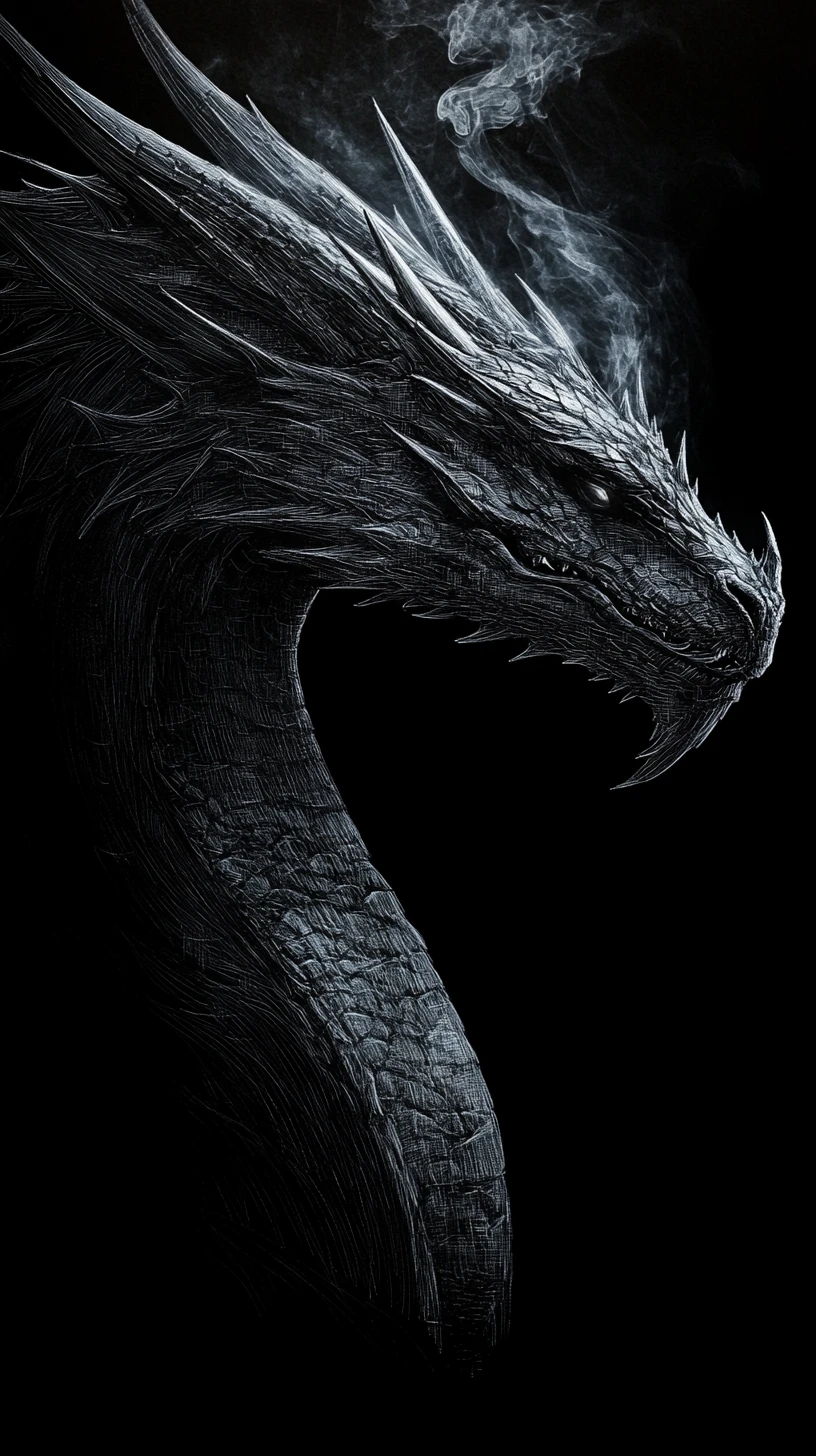 Massive dragon in profile with neon highlighted scales