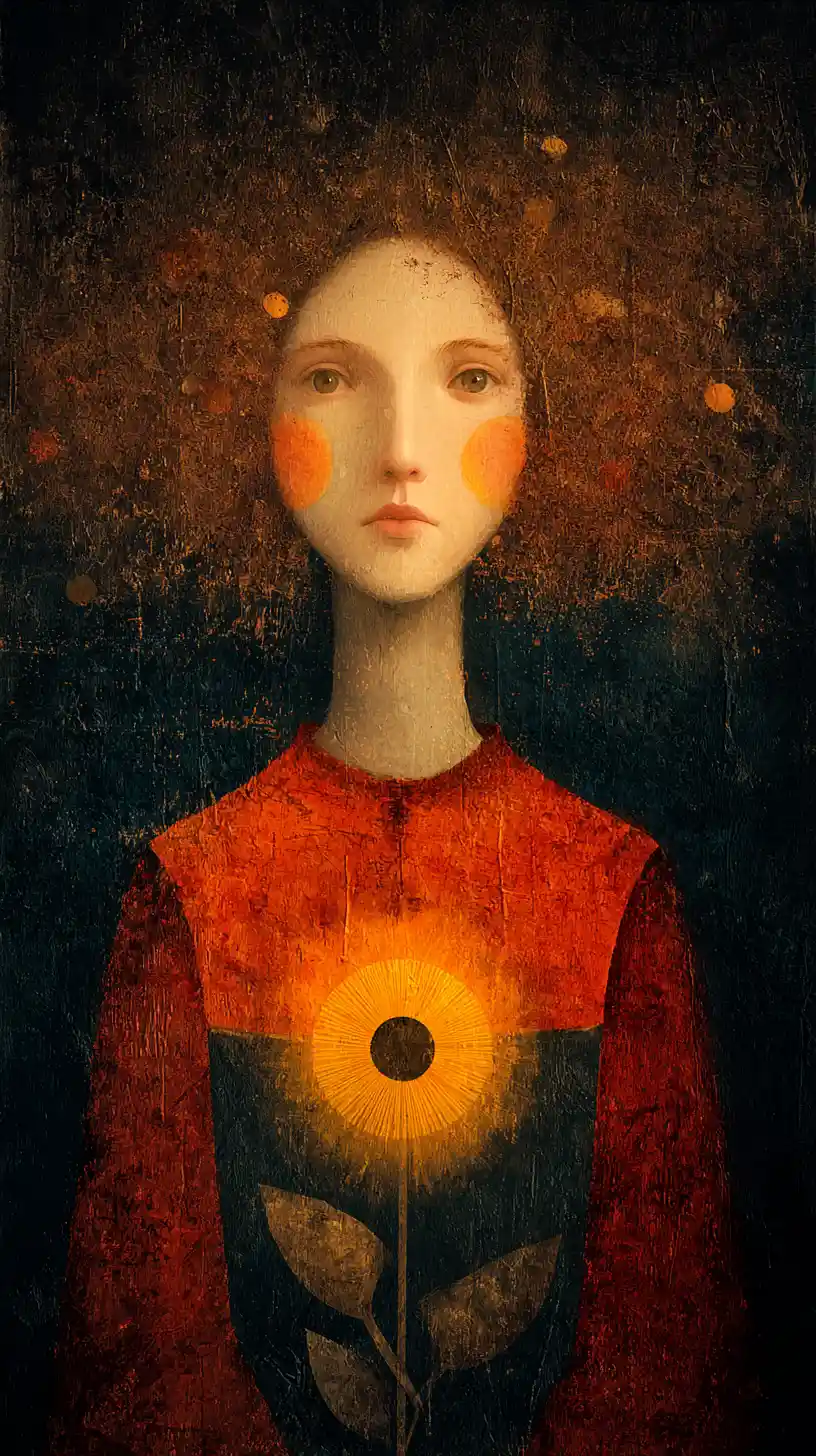 Surreal guiding soul in warm abstract painted colors