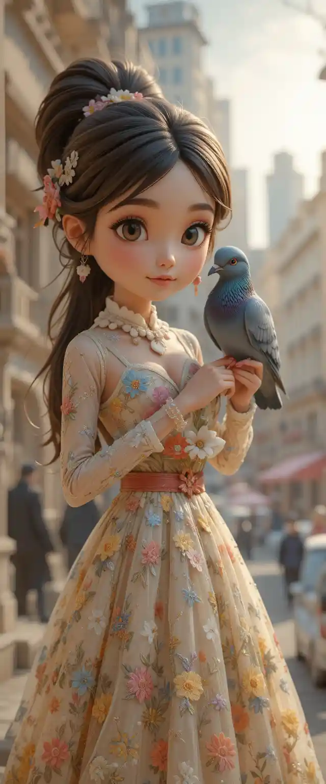 Uccello in stile 3D di argilla in una scena romantica animata