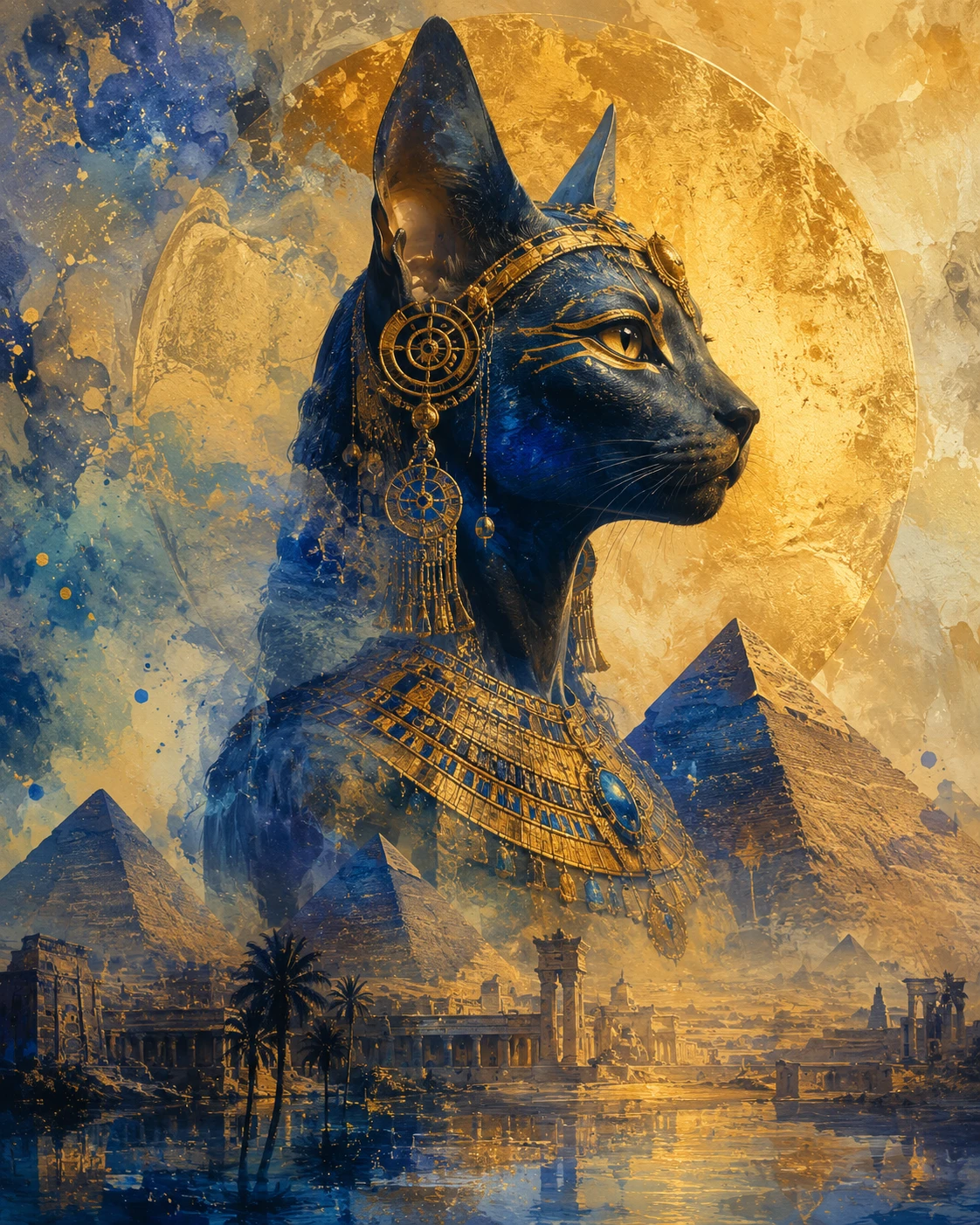 Mystical Egyptian Goddess Bastet In Golden Fantasy Portrait