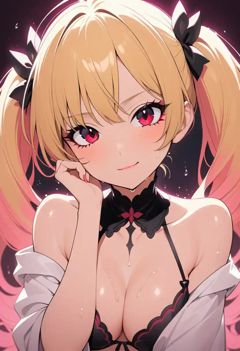 Seductive anime girl close up with wet school blouse