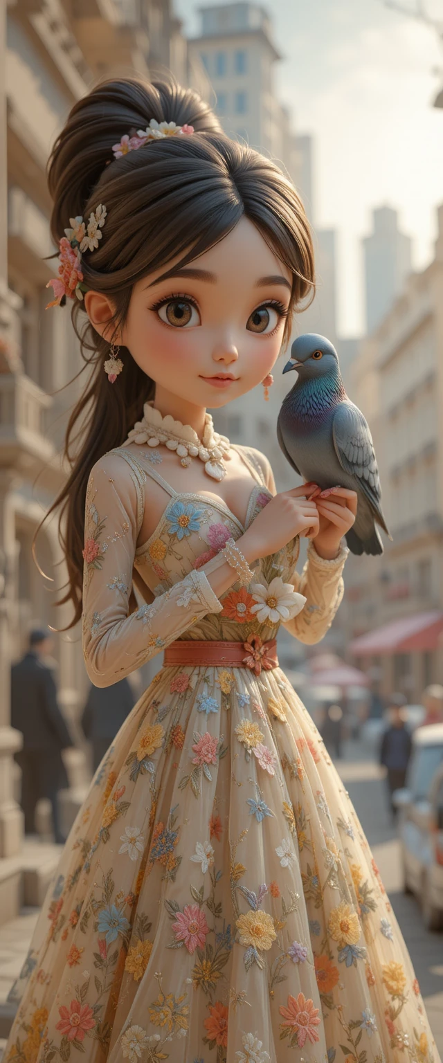 3D clay style bird in a romantic animated scene