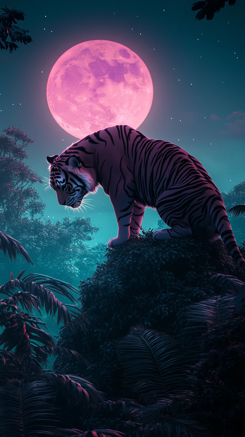 Tiger Silhouette Standing On A Jungle Ridge At Dusk
