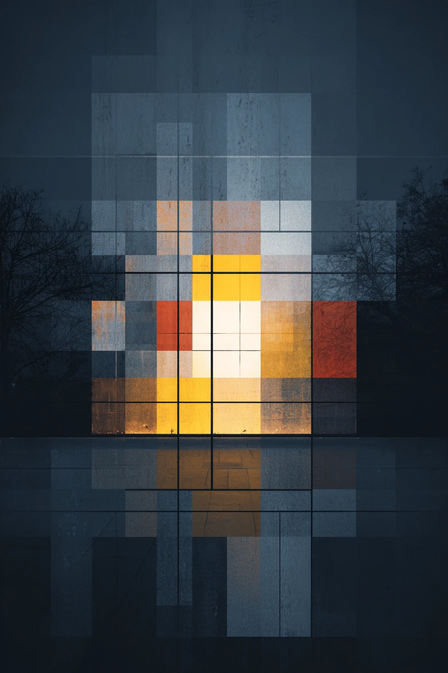 Abstract artwork breaking free from rigid geometric grid
