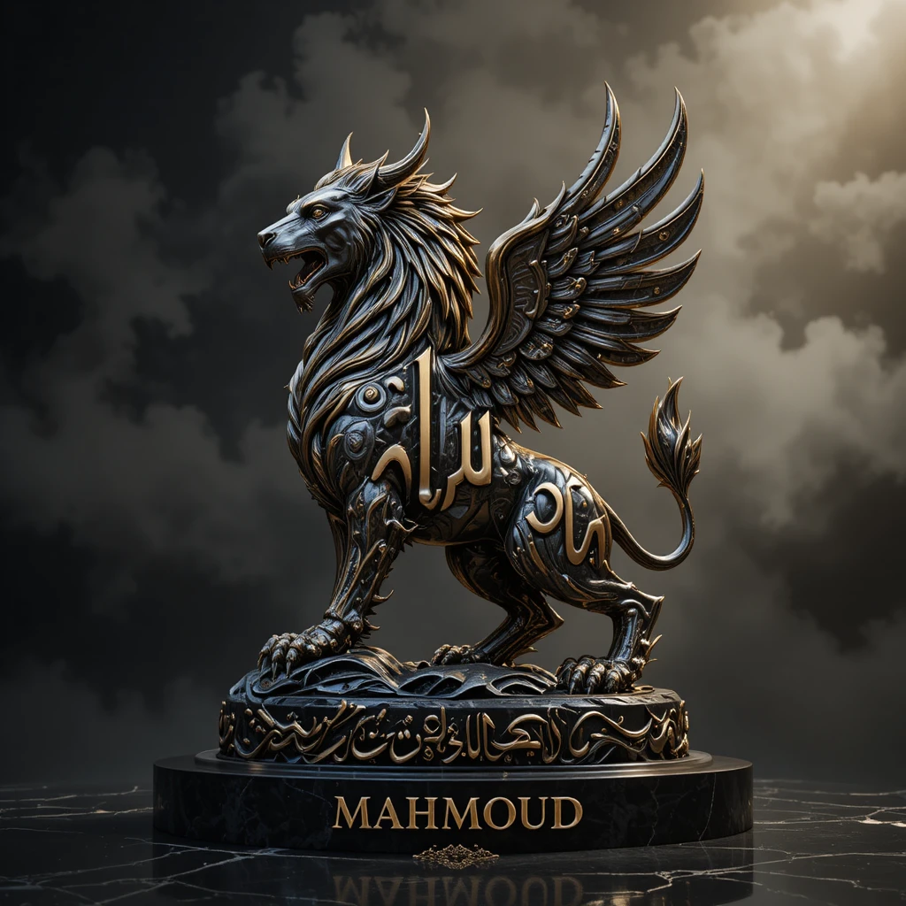 Luxury 3D Arabic calligraphy animal logo on dark background