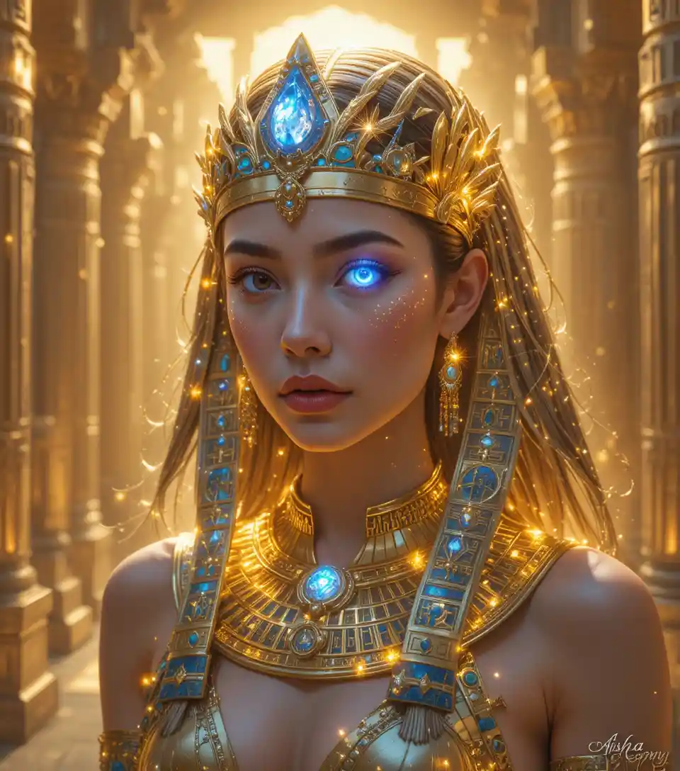 Mystical Egyptian queen with glowing celestial eye