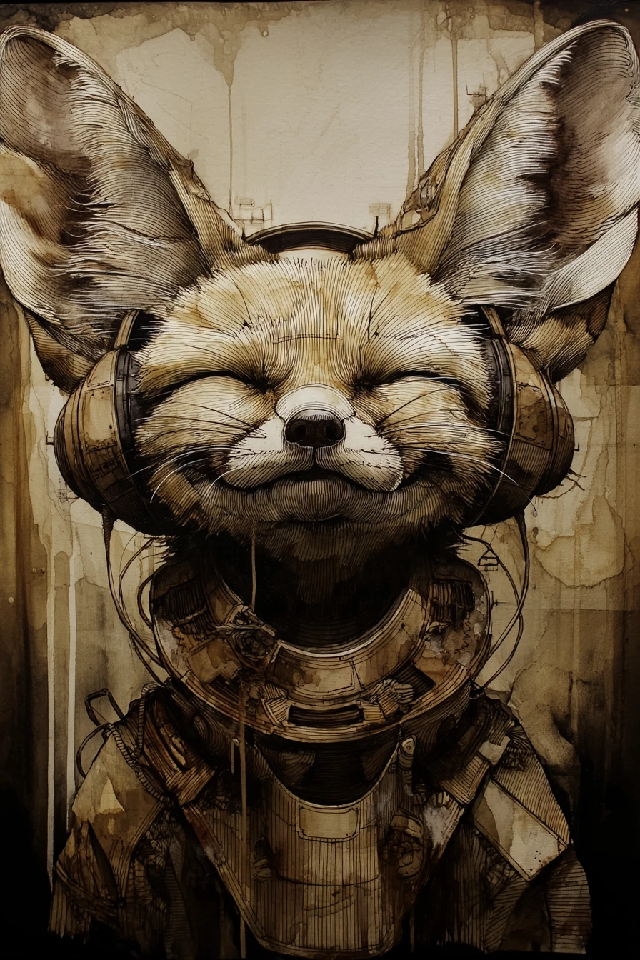 Happy fennec fox close up with steampunk leather collar