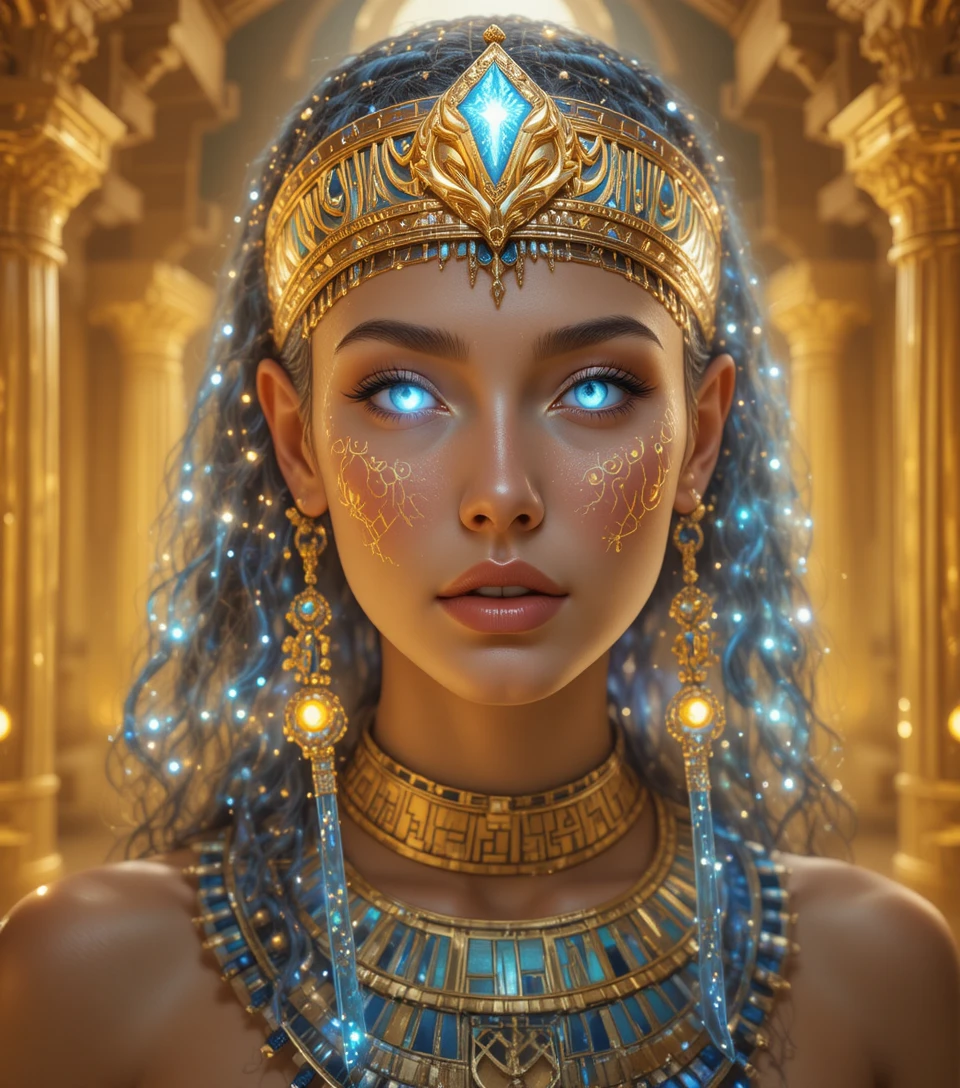 Reina egipcia mística con ojo celestial luminoso