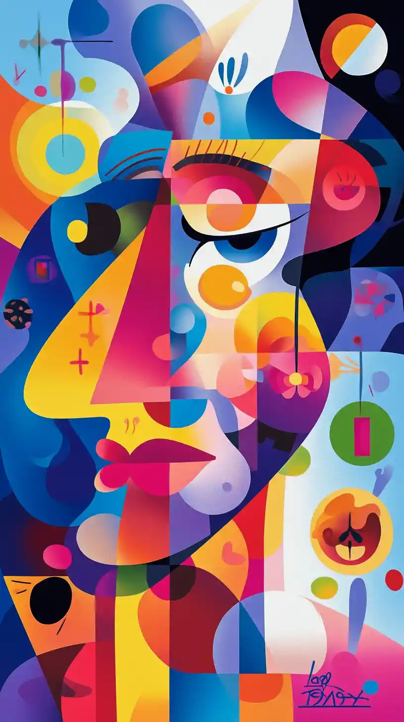 Playful anime girl formed from colorful mathematical symbols