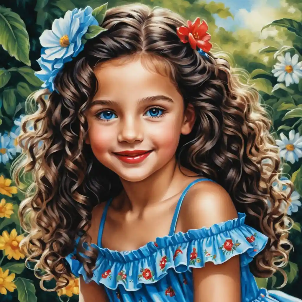 Smiling girl with long braided hair in a summer dress