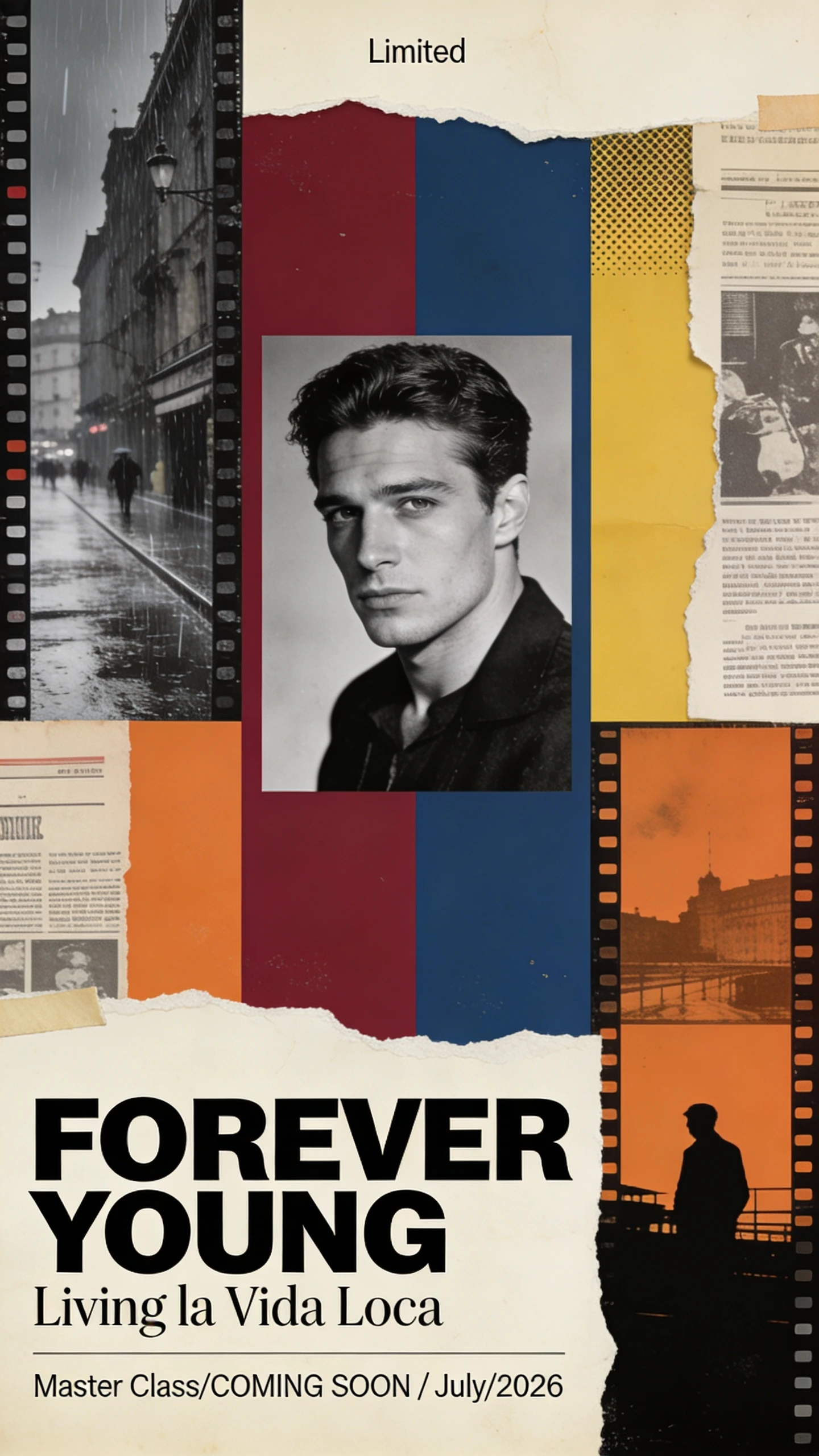 Handsome black and white man portrait in bold collage poster