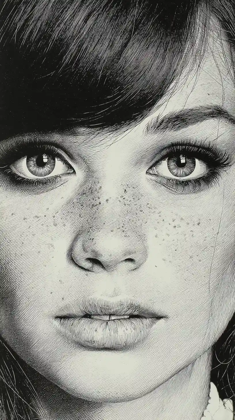 Extreme close up portrait of a serene straight haired woman