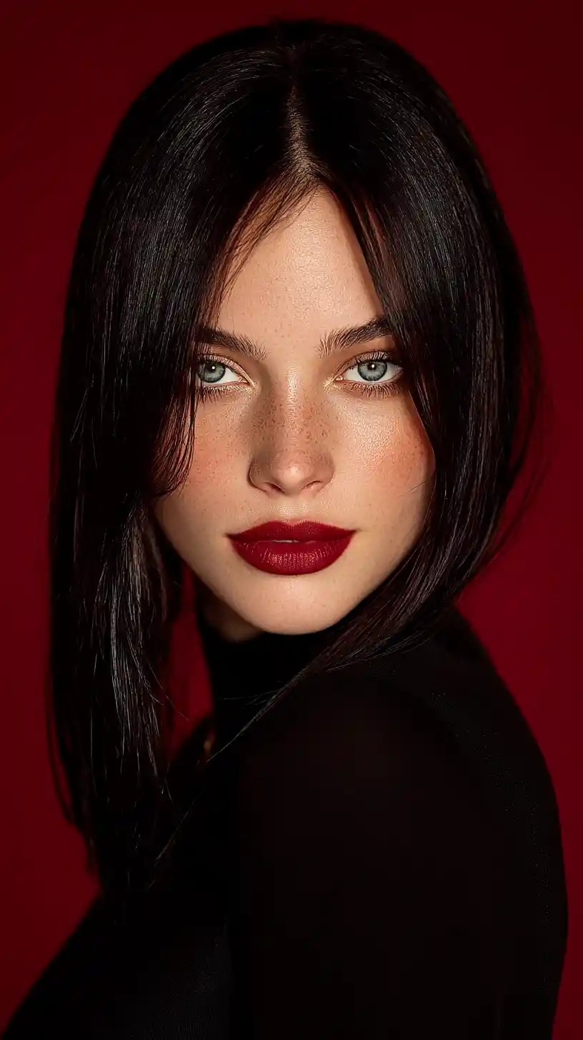Glamorous woman close up portrait with straight sleek hair