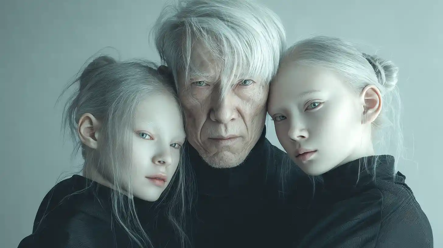 Asian girl and granddad in futuristic cyberpunk living room