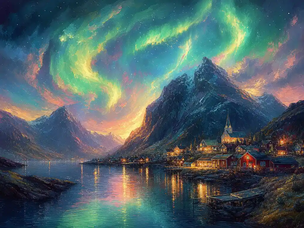 Dreamy fantasy mountain landscape in northern Norway