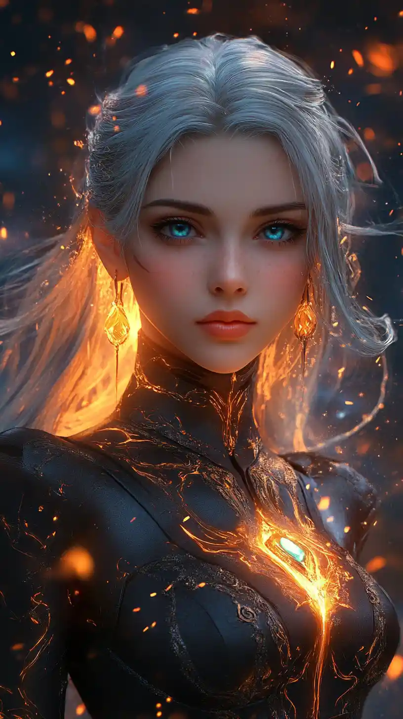 Silver haired fantasy woman with glowing chest energy