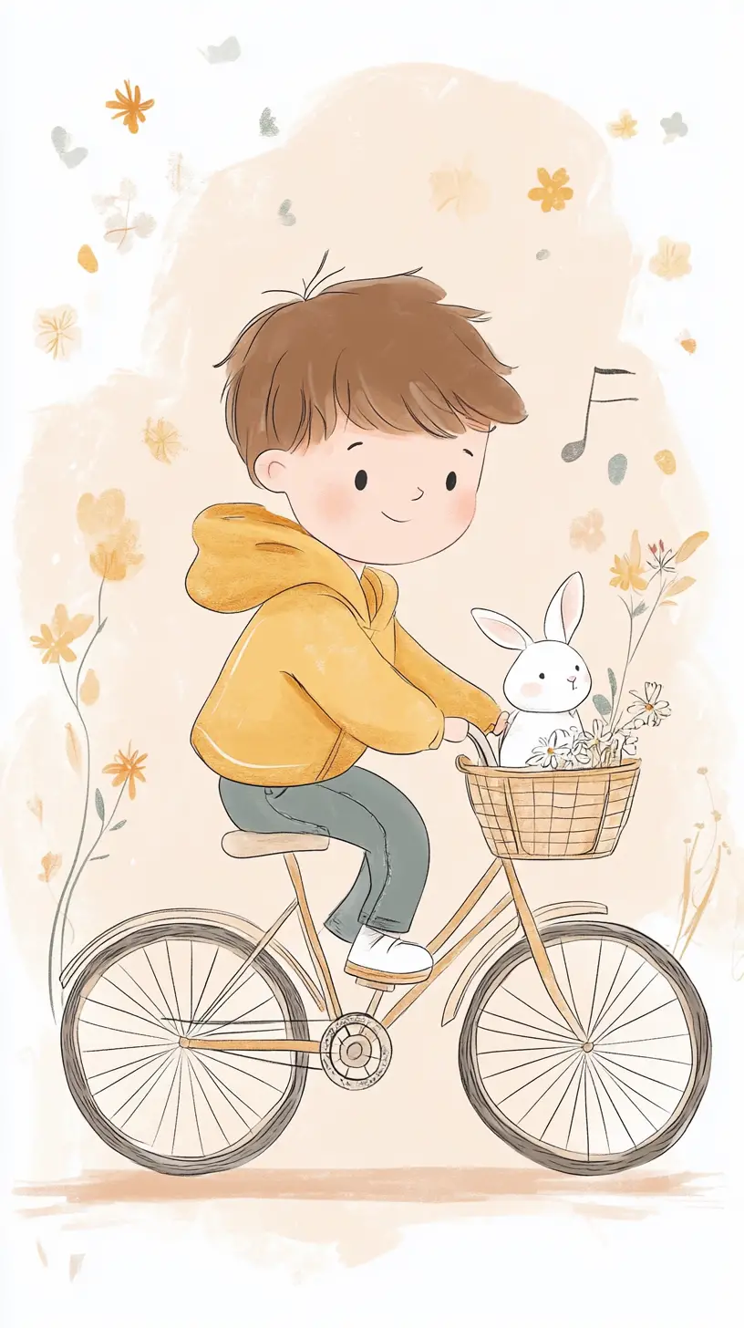 かごにウサギを乗せたヴィンテージ自転車のかわいい男の子
