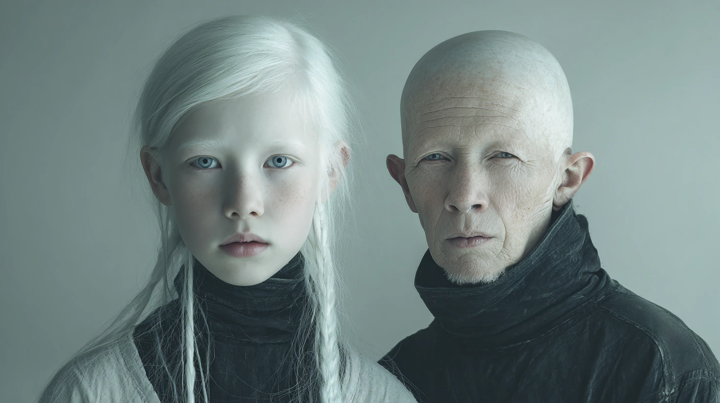 Asian girl and granddad in a futuristic ghostly spaceship