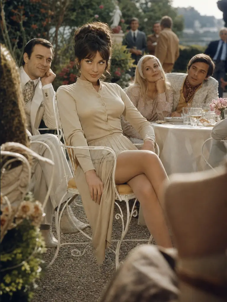 Elegante donna in stile francese in un momento cinematografico da sogno