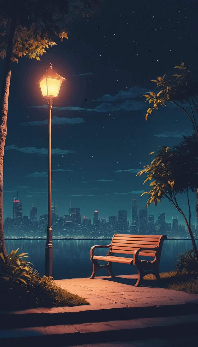 Mitternächtliche Außenszene mit sanfter Lofi-Chill-Atmosphäre