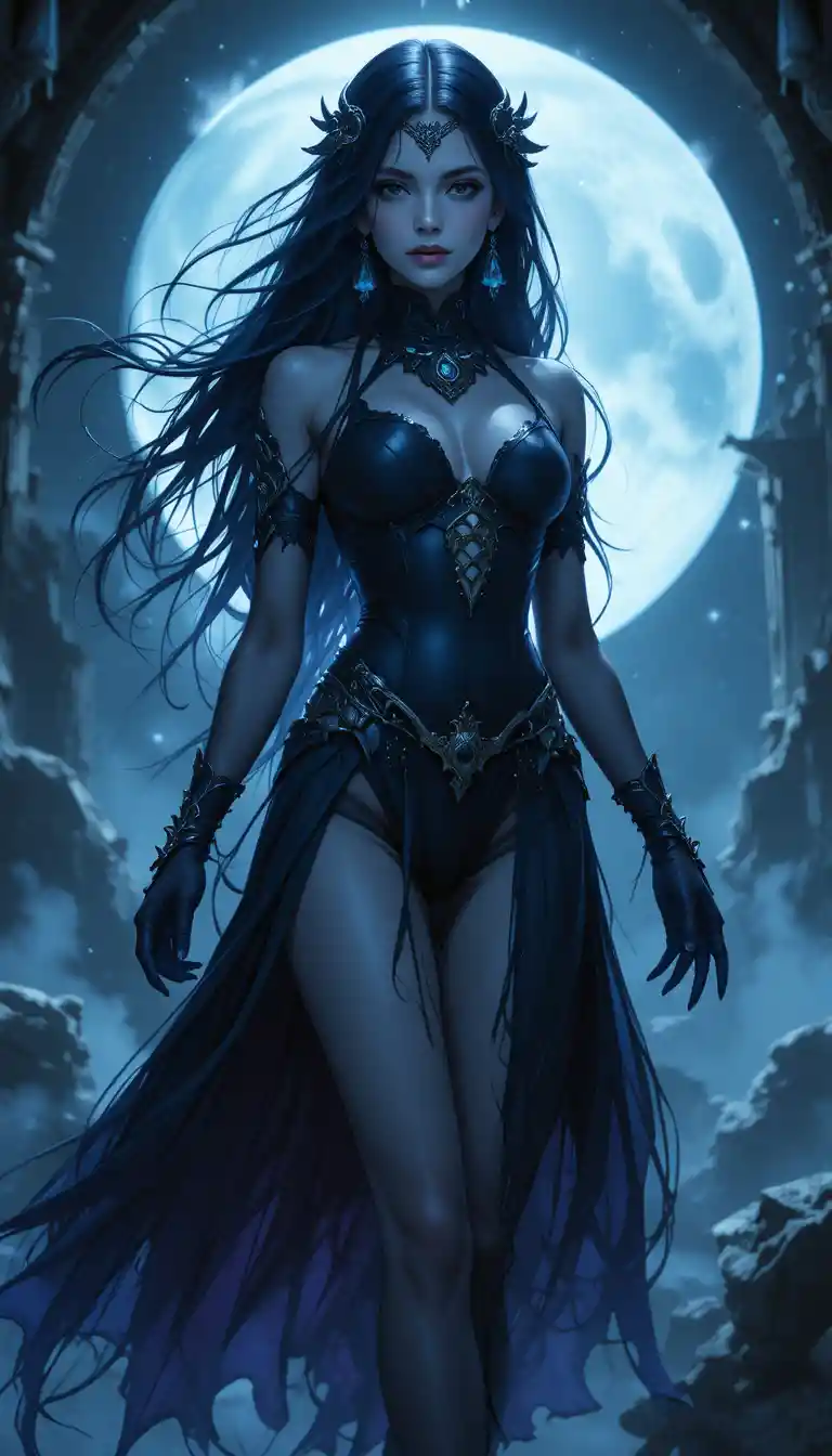 Young anime ghost girl in a dark fantasy world