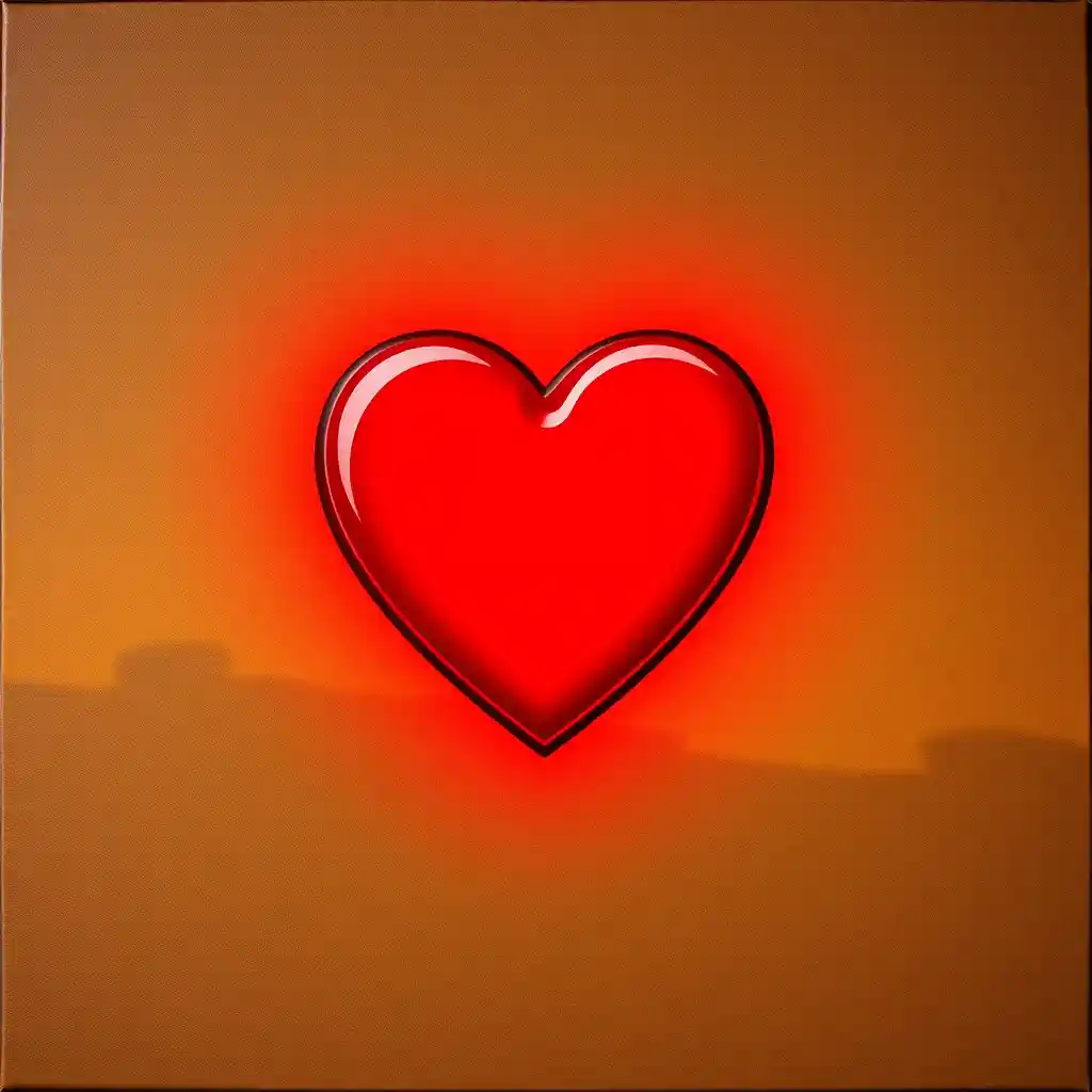 Classical oil painting of a red heart symbol on canvas