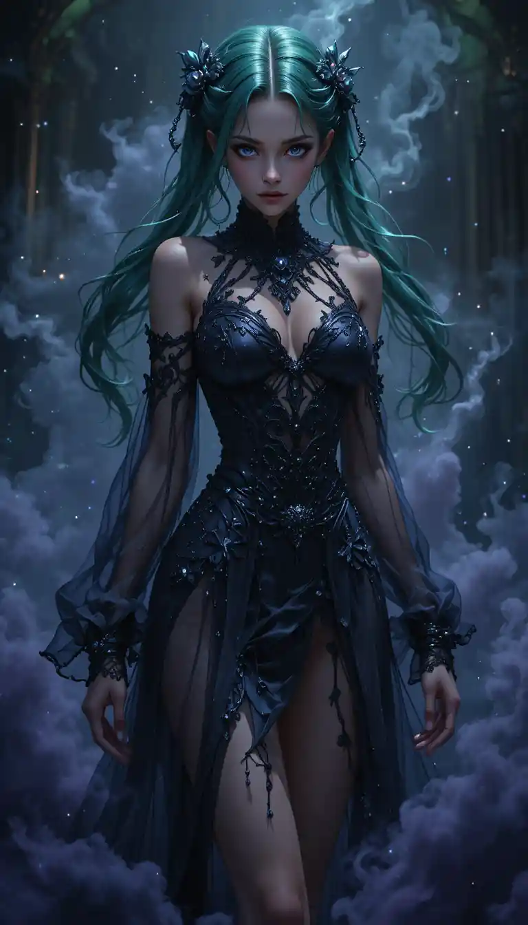 Ethereal anime girl with shadowy ghostly aura