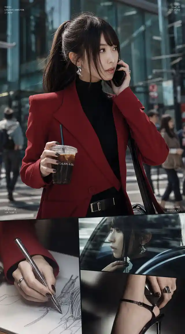 Fashion director walking through Tokyo street on the phone