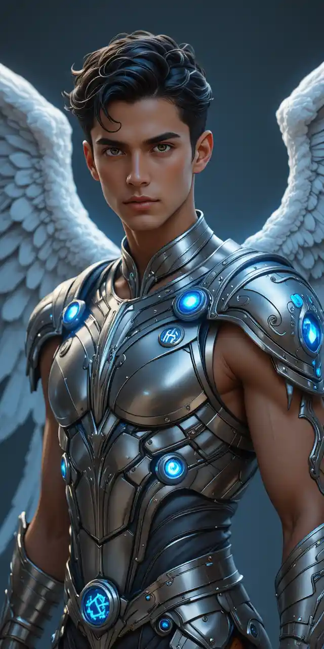 Winged anime warrior in luminous valkyrie armor