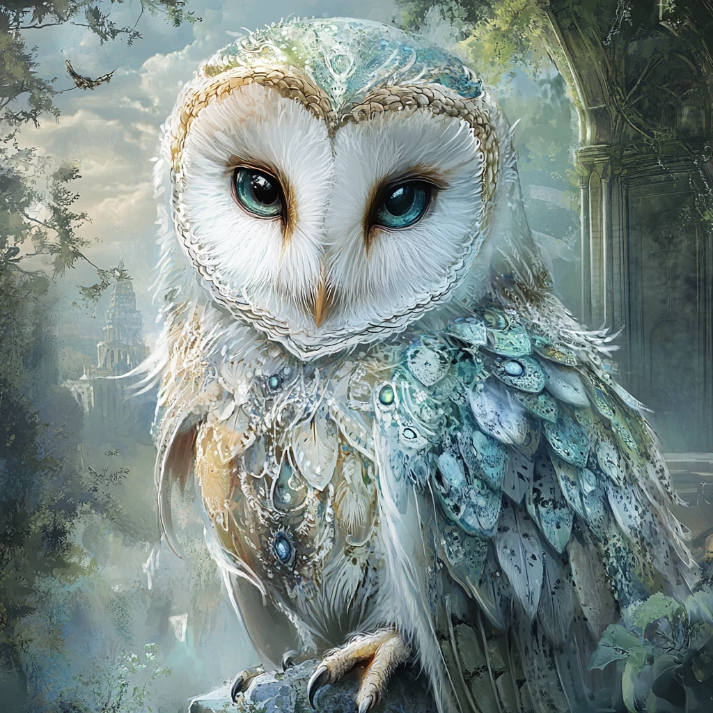 Mystical luminous owl in an enchanting fantasy landscape
