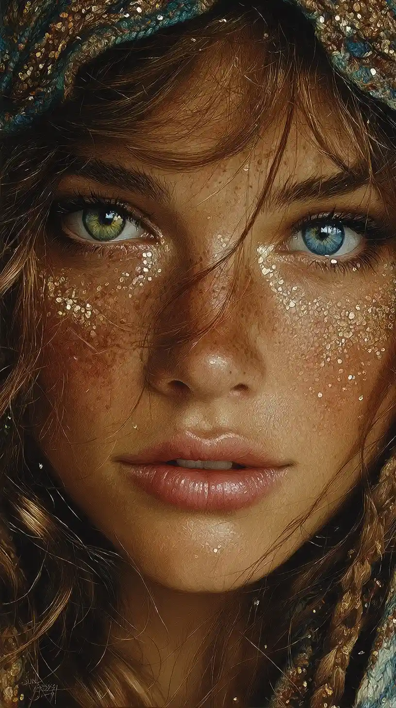 Close up portrait of a young woman with heterochromia