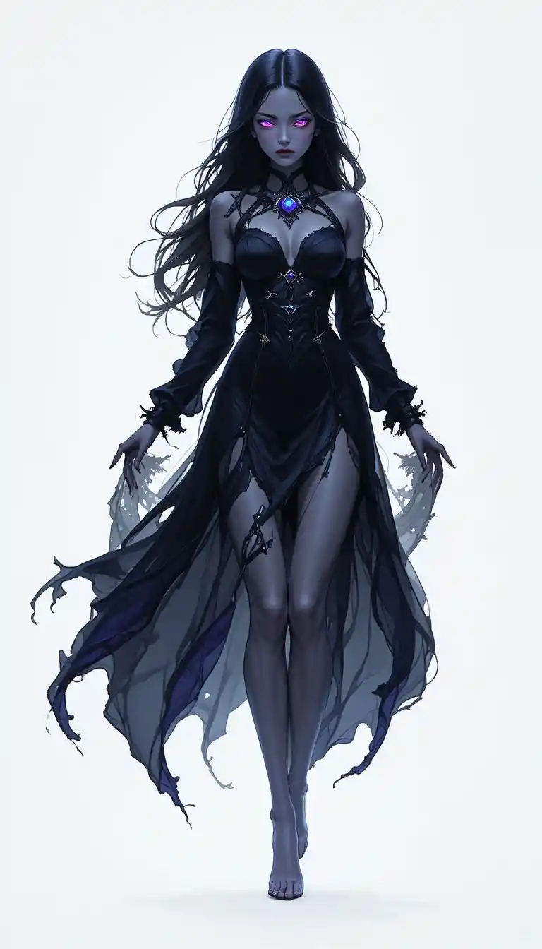 Ghostly anime girl with dark ethereal shadow aura