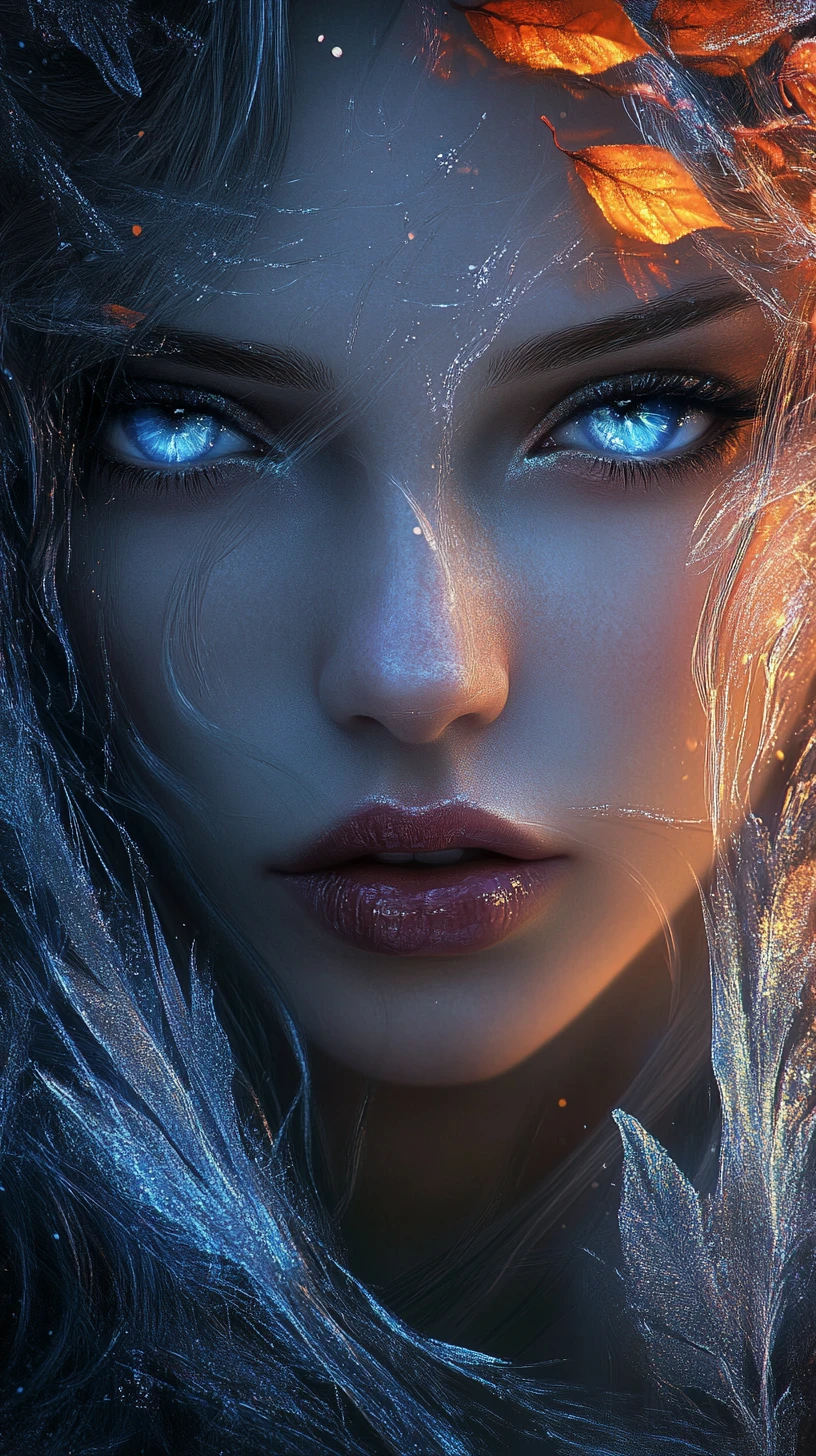 Ethereal fairy woman with luminous blue eyes and wings