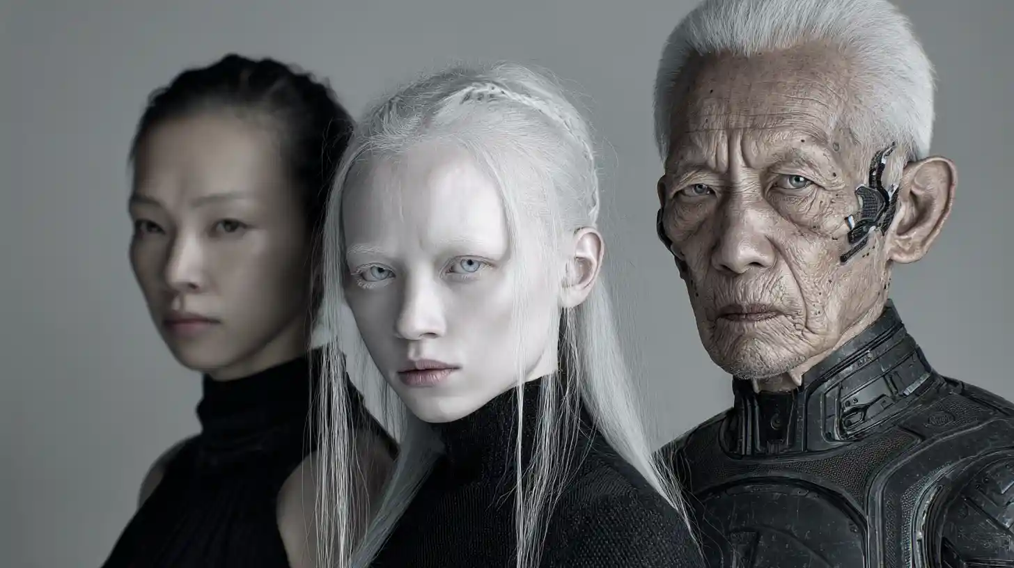 Asian girl and granddad in futuristic spaceship living room
