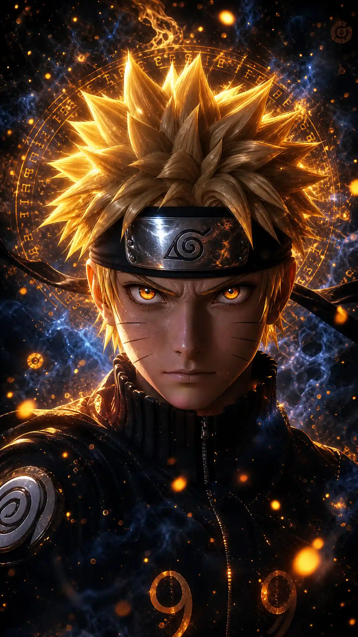 Anime ninja portrait with glowing eyes in cosmic void