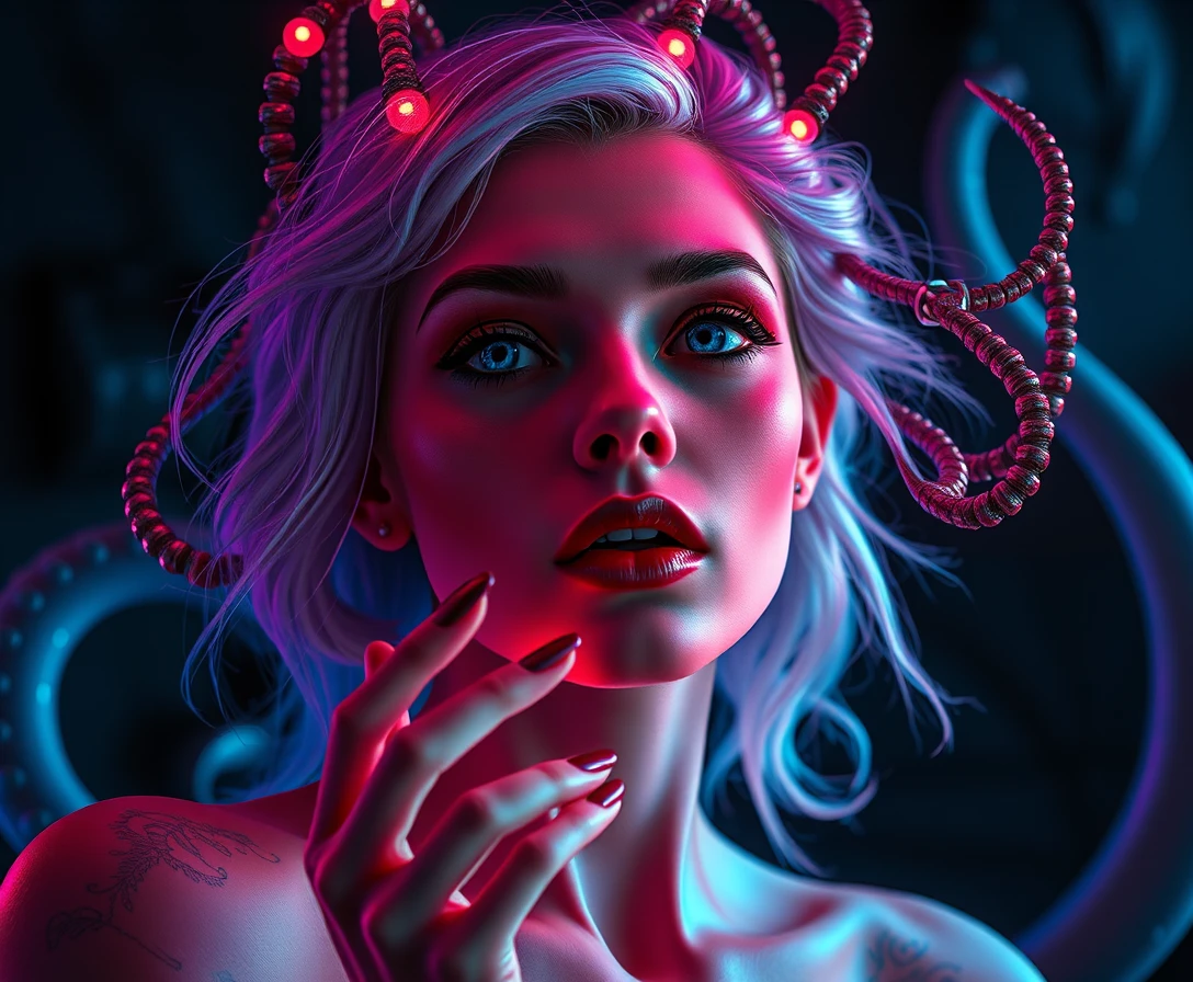 Seductive surreal woman in a vibrant mysterious world