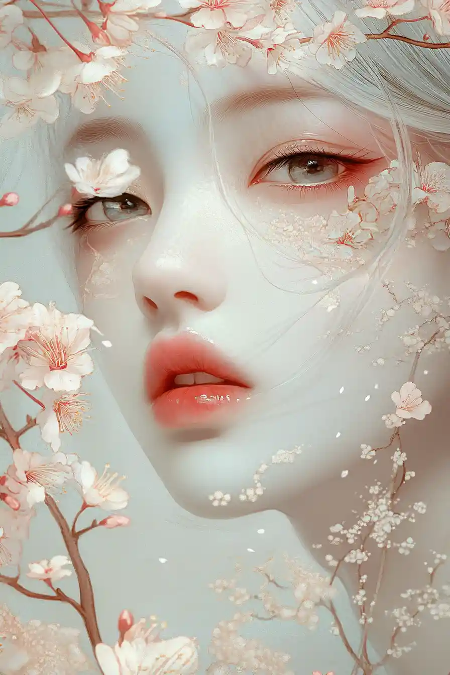 夢幻櫻花景色中的神秘奇幻女子