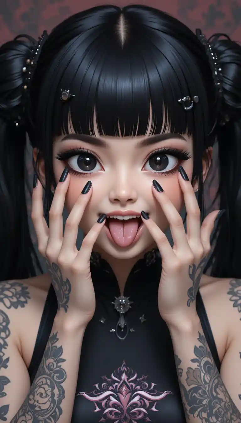 Hypnotized anime girl with black dress and spiral eyes