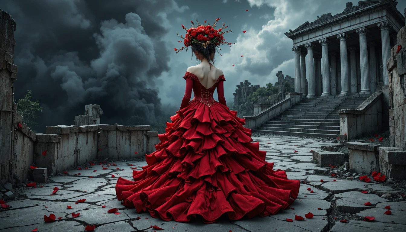 Gothic vampire woman with flowing hair and victorian dress